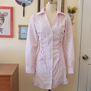 NWT Miss Selfridge Lace-Up Long Sleeve Mini Shirtdress